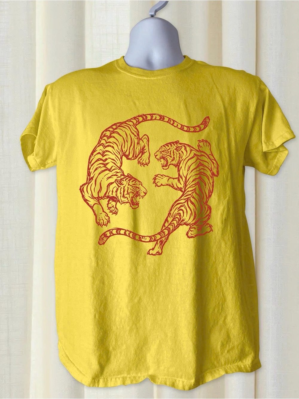 Gildan Yellow Tee with Red Twin Tiger Graphic